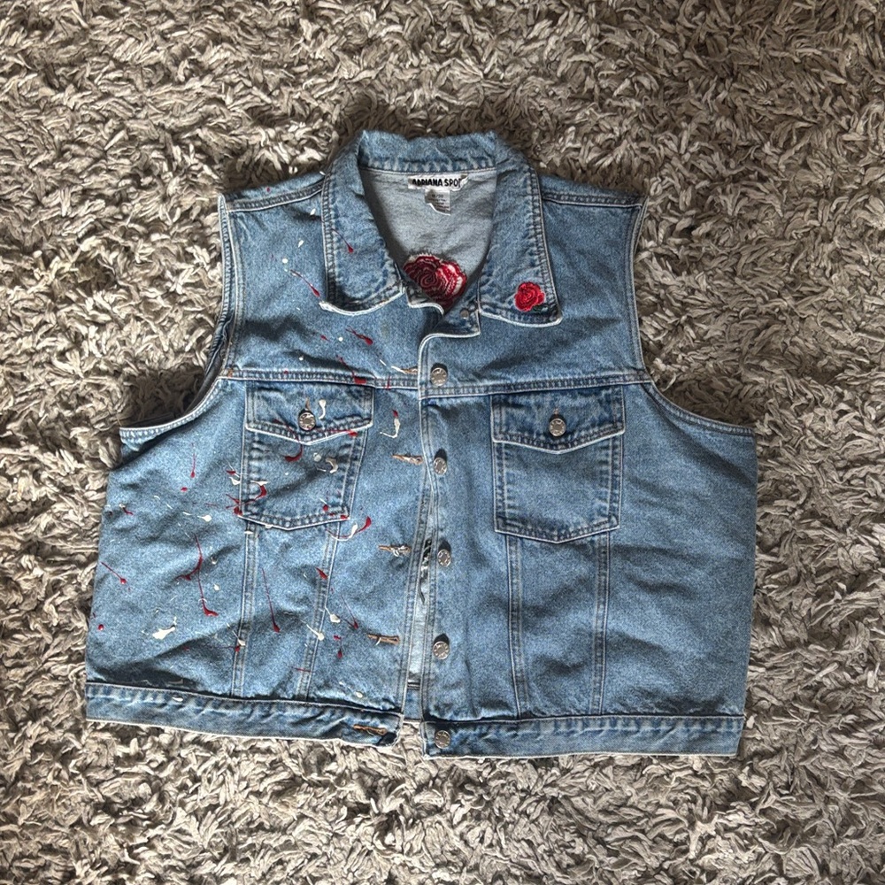 Denim Vest with Red and White Accents